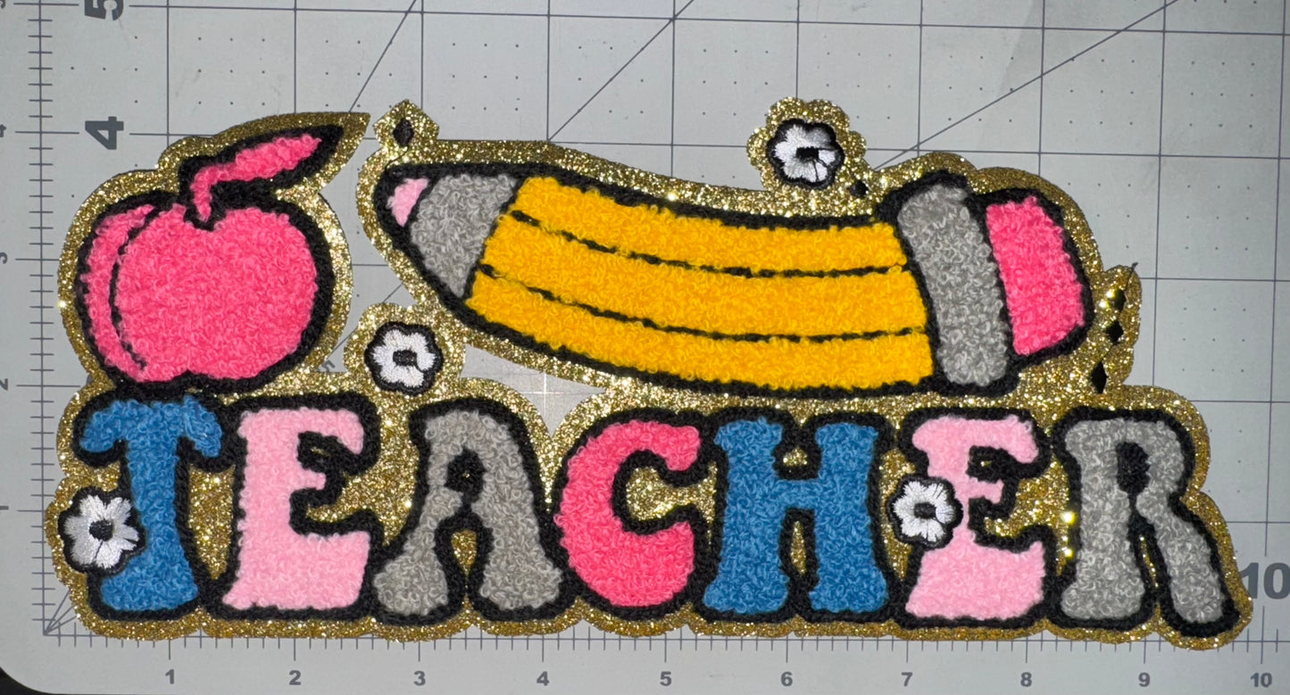 Teacher W/ Pencil Chenille Patch