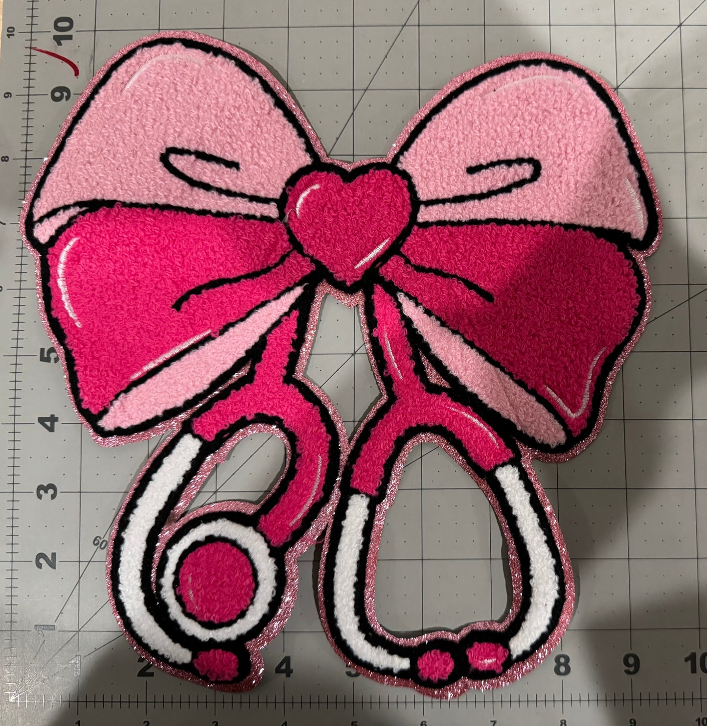 Bow W/ Stethoscope Chenille Patch