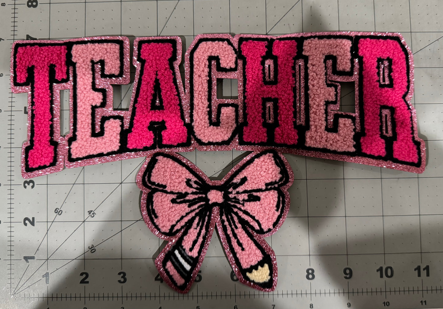 Teacher W/ Pencil Bow Chenille Patch