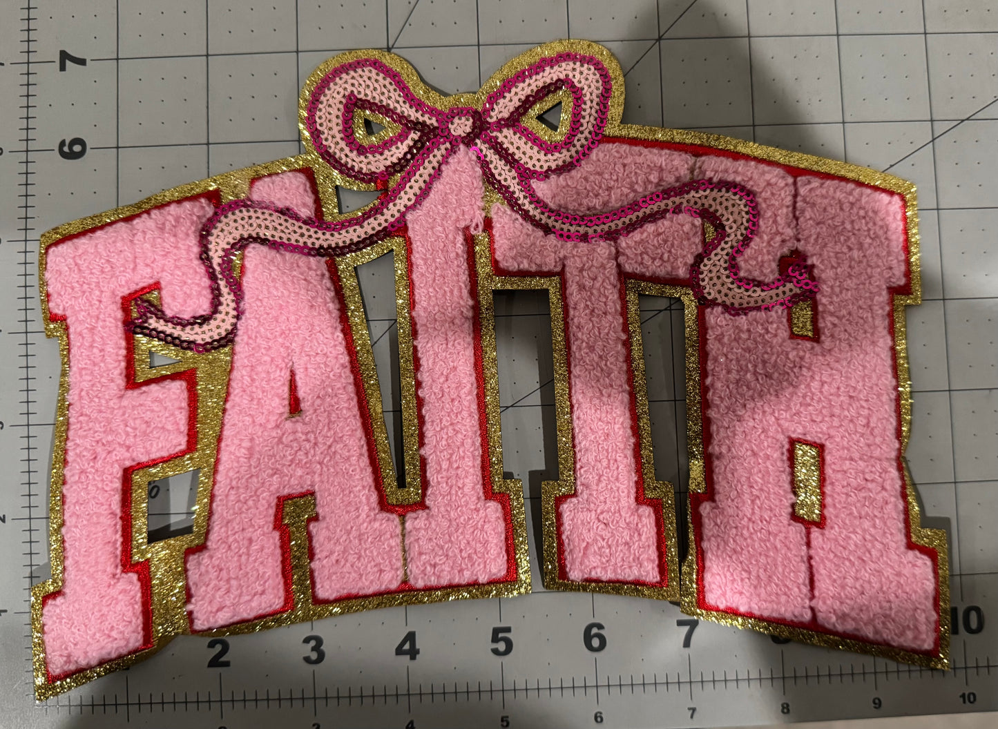 Faith Pink Ribbon Chenille Patch