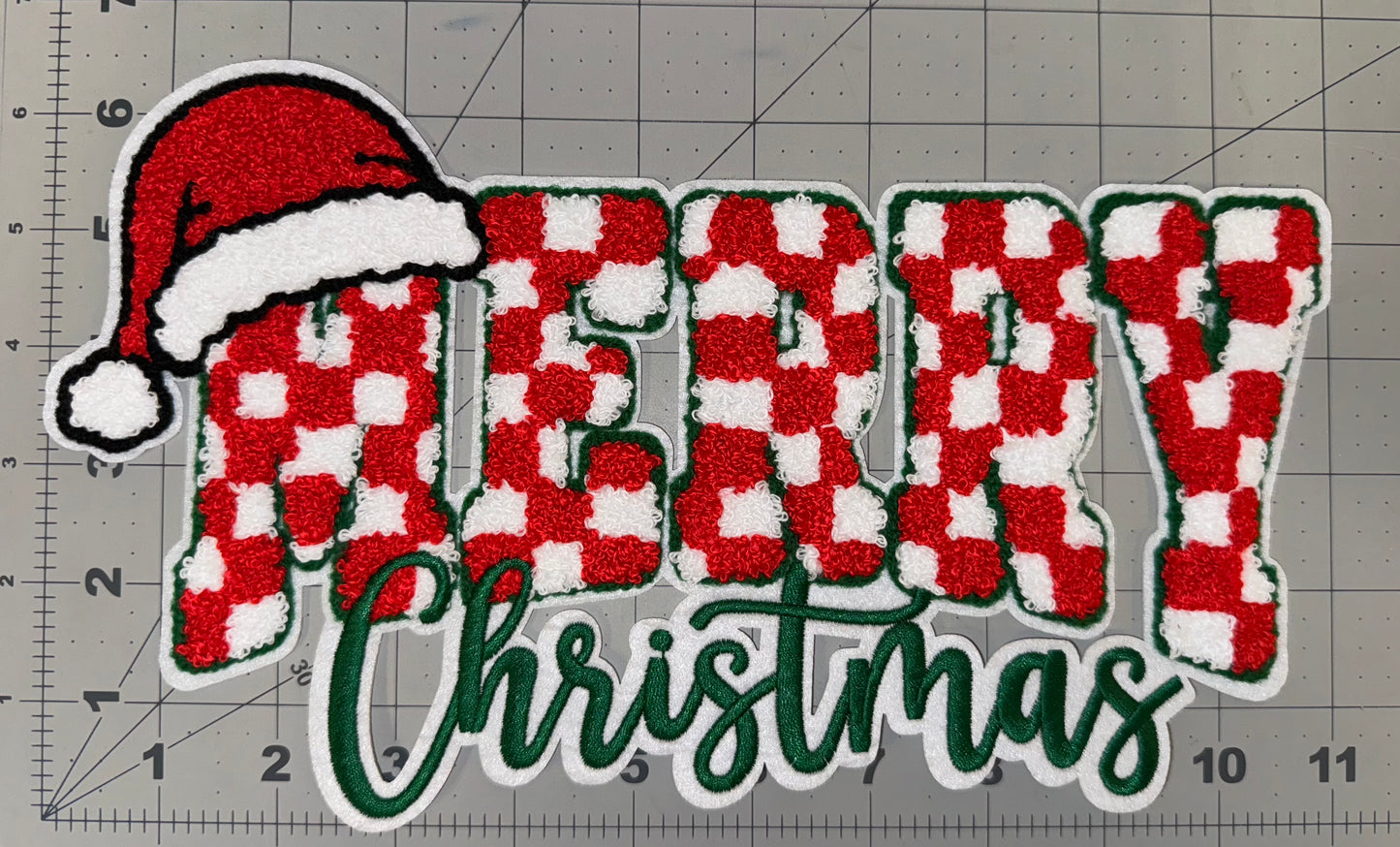 Merry Christmas Checker Chenille Patch