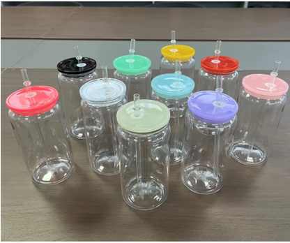 16oz clear acrylic plastic cups with colored lids(Not for sublimation)