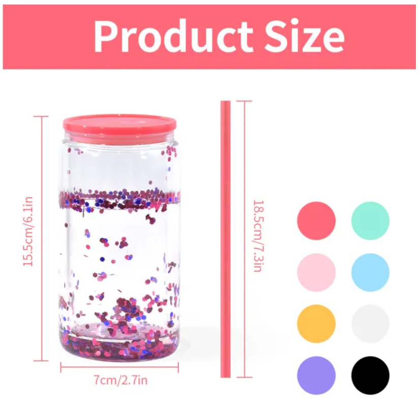 16oz snow globe sublimation glass cups with colored lids