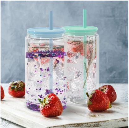 16oz snow globe sublimation glass cups with colored lids