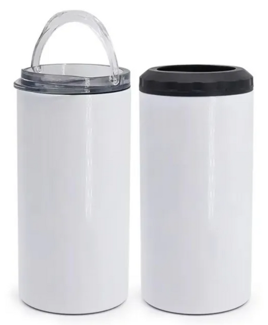 16oz 4 in 1 sublimation straight can cooler with dual lids and plastic straw