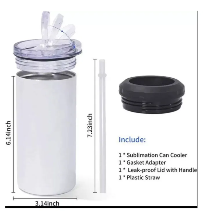 16oz 4 in 1 sublimation straight can cooler with dual lids and plastic straw