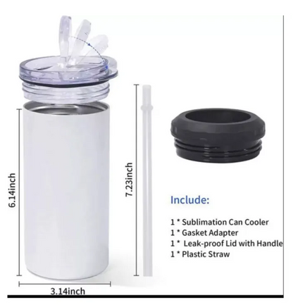 16oz 4 in 1 sublimation straight can cooler with dual lids and plastic straw