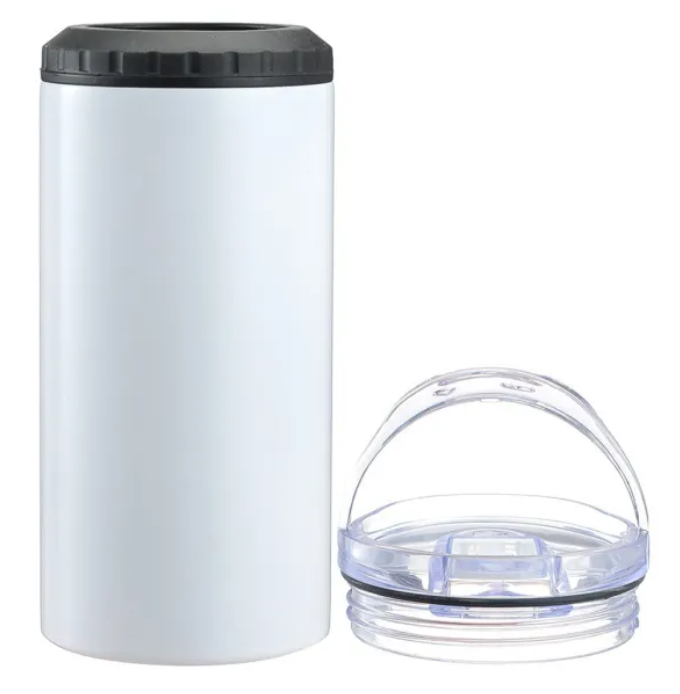 16oz 4 in 1 sublimation straight can cooler with dual lids and plastic straw